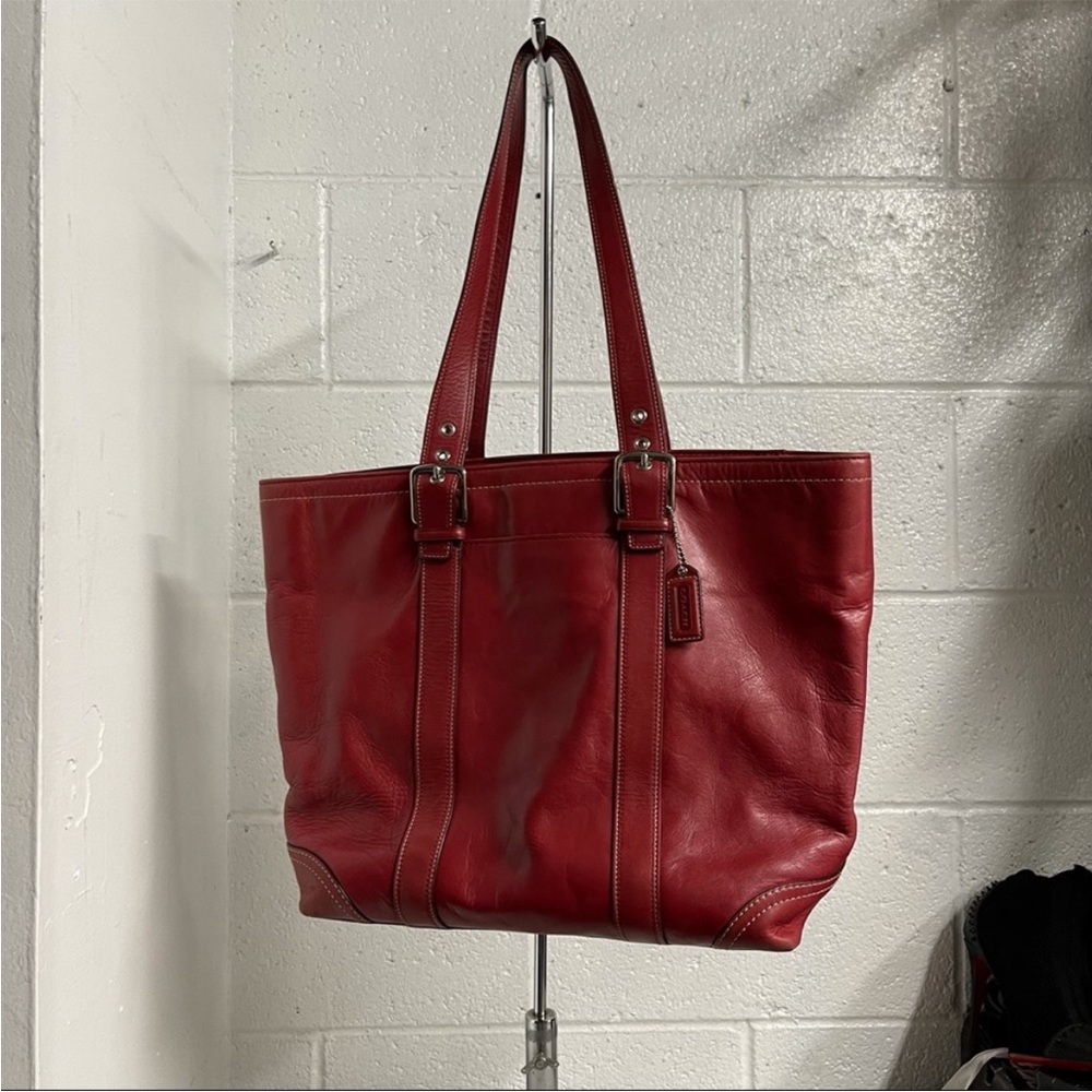 Coach Red Leather Tote Bag